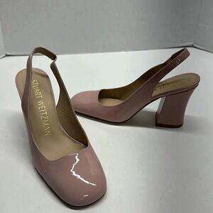 Stuart Weitzman Curveblock 85 Slingback Pump High Heels Shoes Light Pink 6